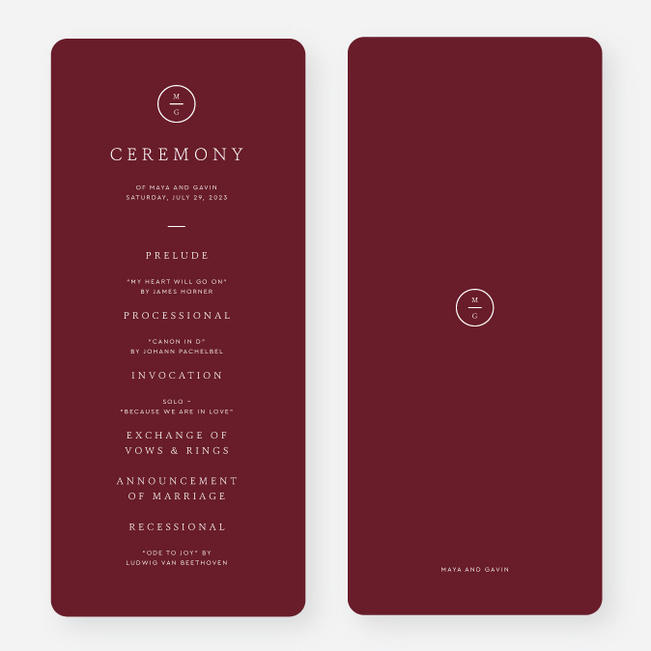 Timeless Monogram Wedding Programs - Red