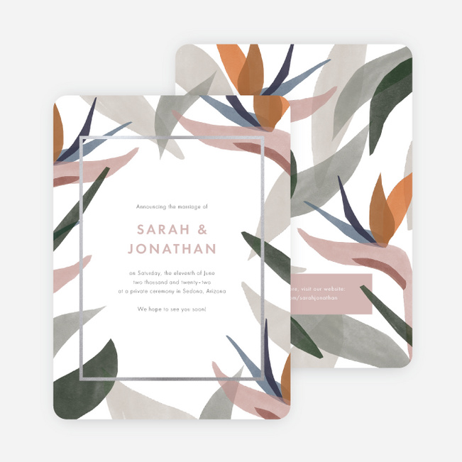 Foil Paradise Flowers Wedding Announcements - Gray
