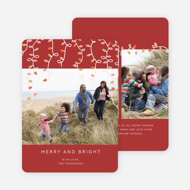 Unraveling String Lights Multi Photo Holiday Cards - Red
