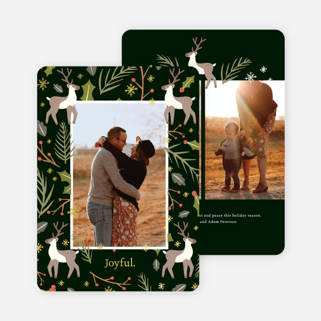 Foil Bountiful Reindeer Multi Photo Holiday Cards - Yellow