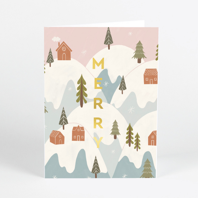 Foil Snowy Mountain Business and Corporate Holiday Cards - Yellow