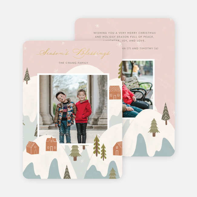 Foil Snowy Mountain Christmas Cards - Yellow