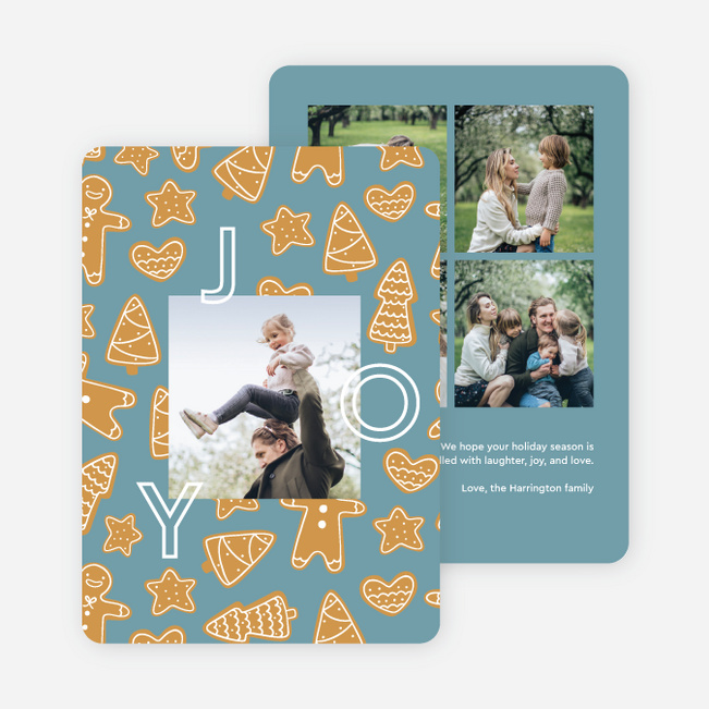 Gingerbread Cookies Everywhere Multi Photo Holiday Cards - Blue