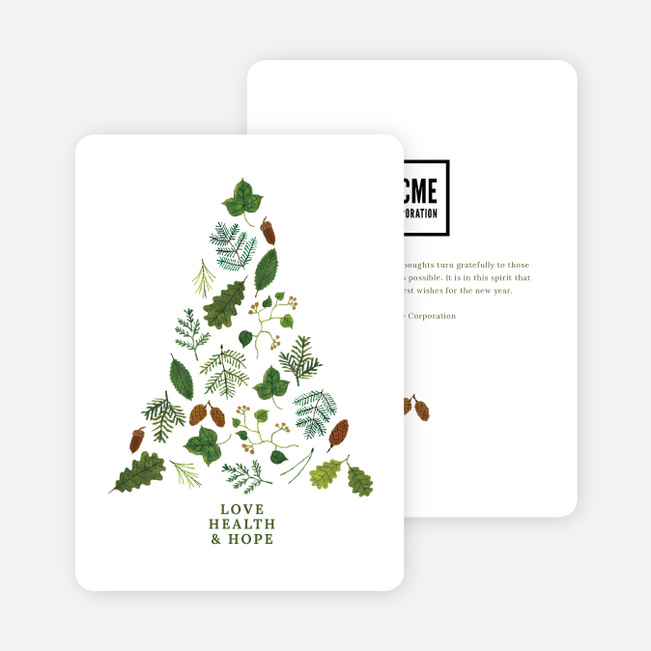 Tree of Leaves Business and Corporate Holiday Cards - Green