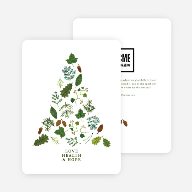 Tree of Leaves Business and Corporate Holiday Cards - Green