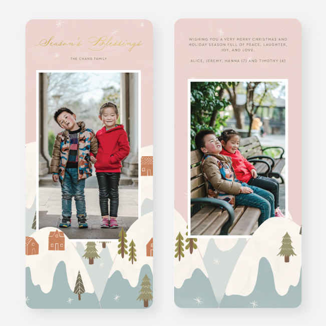 Foil Snowy Mountain Christmas Cards - Yellow