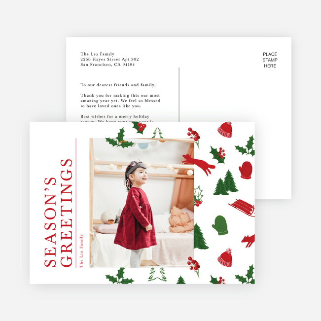 Spirited Pattern Christmas Photo Cards & Holiday Photo Cards - Red
