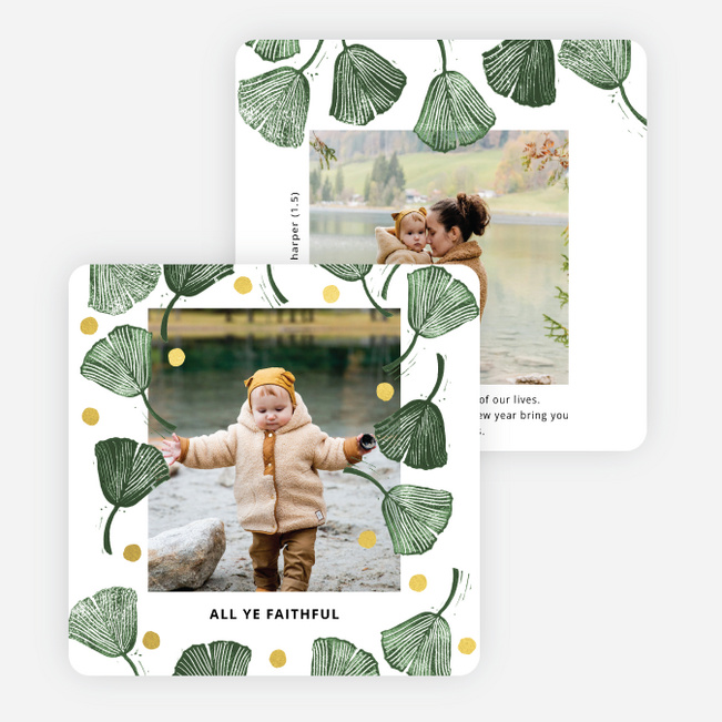Foil Falling Leaves Multi Photo Holiday Cards - Yellow