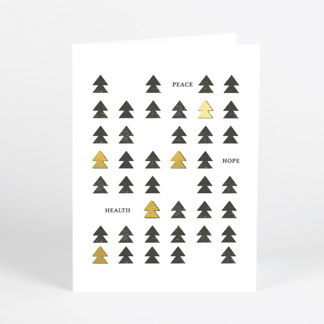 Foil Tree Lineup Business and Corporate Holiday Cards - Yellow