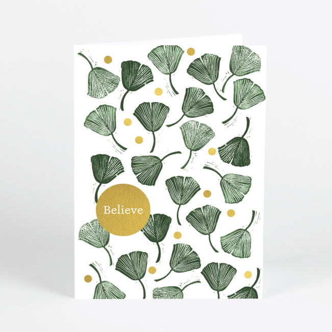 Foil Falling Leaves Business and Corporate Holiday Cards - Yellow