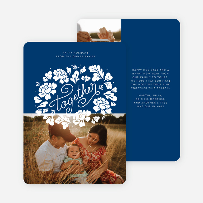 Blossoming Wreath Multi Photo Holiday Cards - Blue