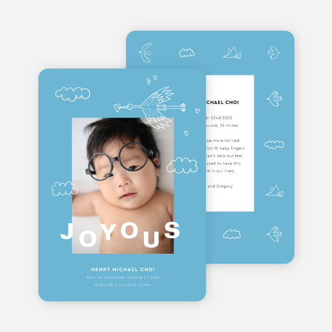 Bird Doodles Baby Announcements - Blue