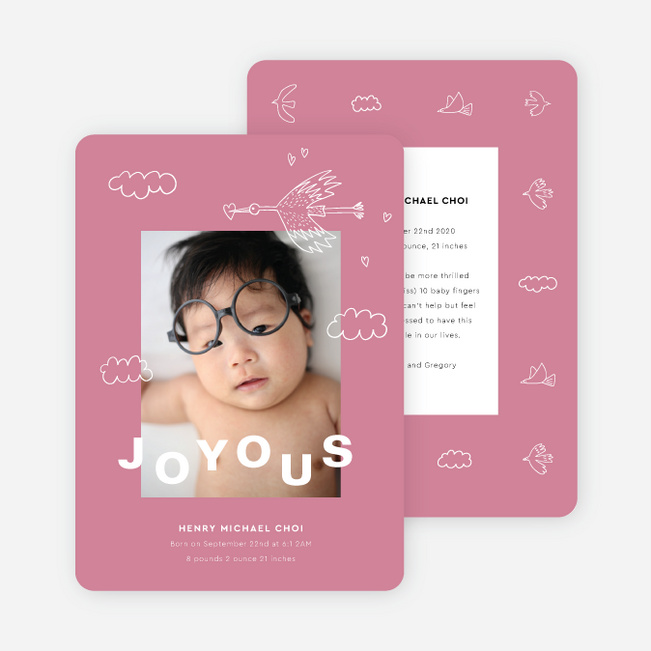 Bird Doodles Baby Announcements - Pink