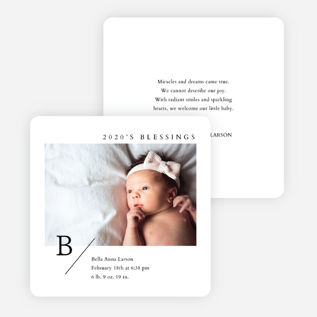 Minimal Monogram Baby Announcements - Black