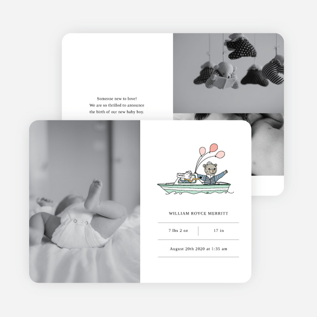 Traveling Animals Baby Announcements - White