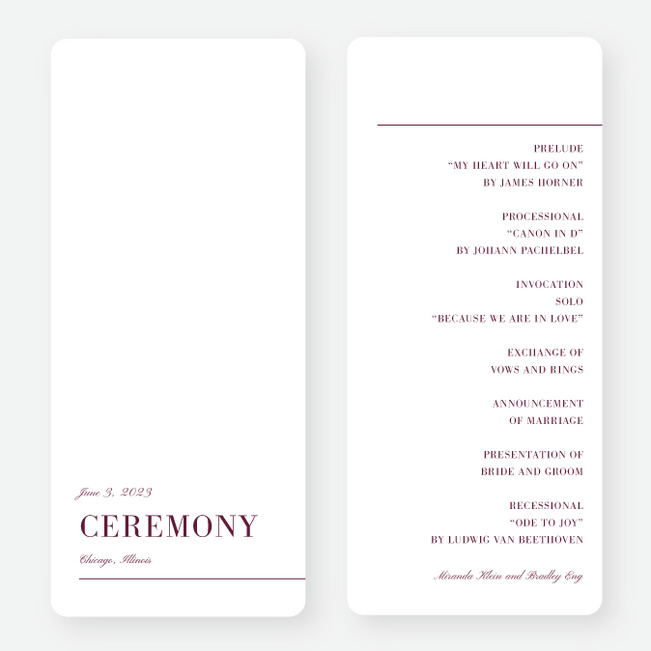 Eloquent Print Wedding Programs - Red