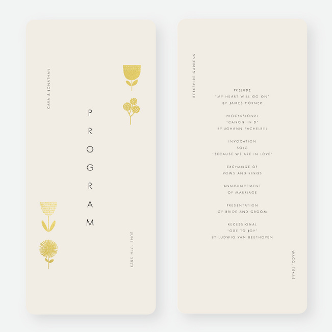 Foil Flower Impression Wedding Programs - Yellow