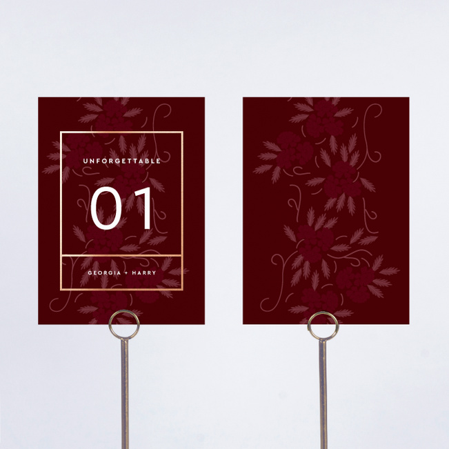 Floral Watermark Wedding Table Cards - Red