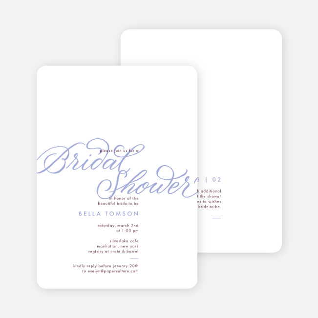 Big Script Bridal Shower Invitations - Blue