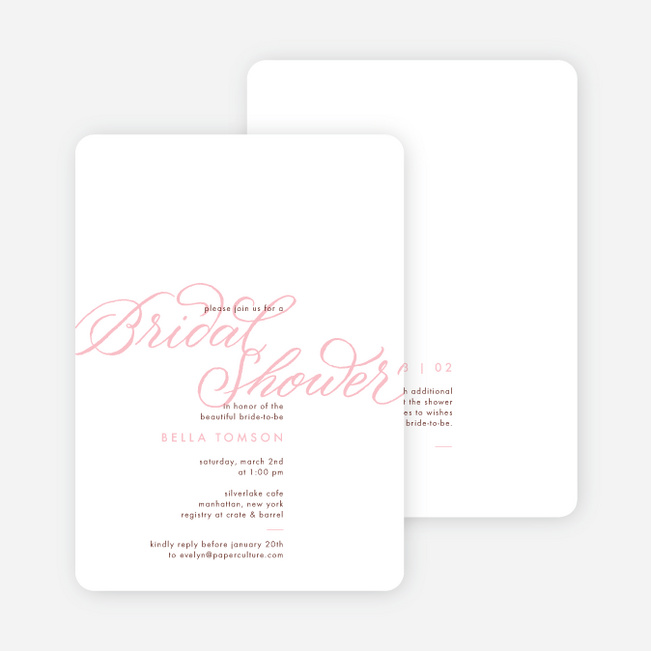 Big Script Bridal Shower Invitations - Pink