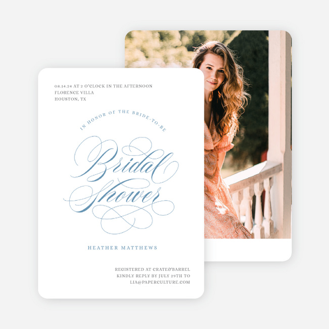 With Flourish Bridal Shower Invitations - Blue