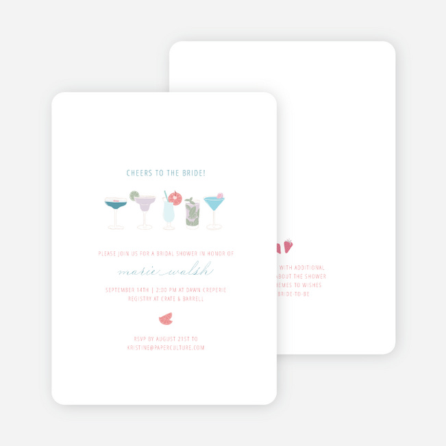 Tasty Cocktails Bridal Shower Invitations - Pink