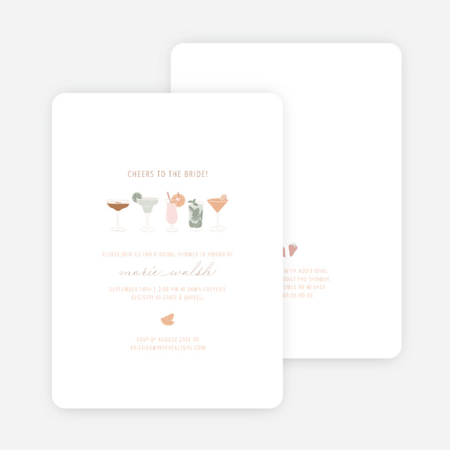Tasty Cocktails Bridal Shower Invitations - Orange