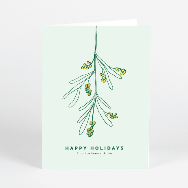 Foil Hanging Mistletoe Corporate Holiday Cards & Corporate Christmas Cards - Yellow