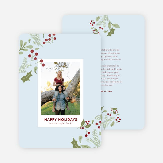 Holly Wreath Holiday Cards and Invitations - Blue
