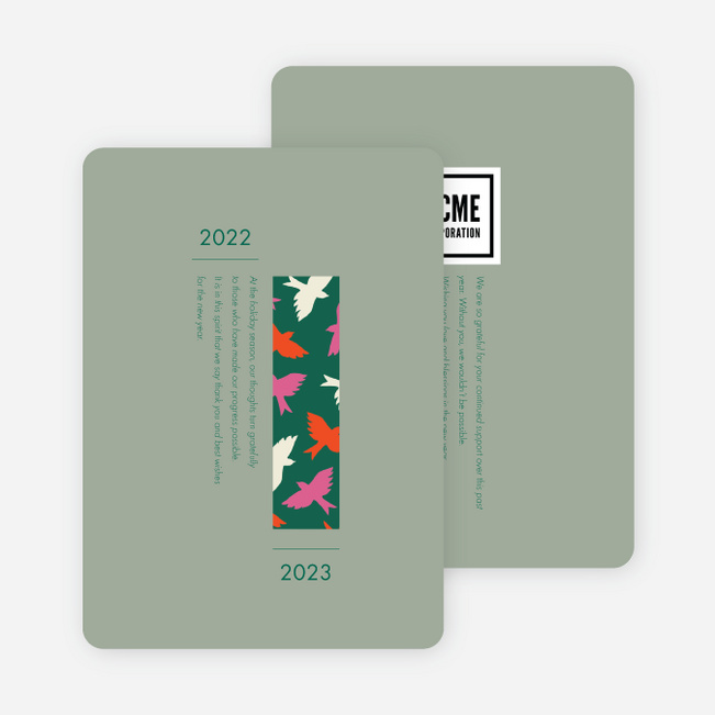Lovely Bird Pattern Business and Corporate Holiday Cards - Green