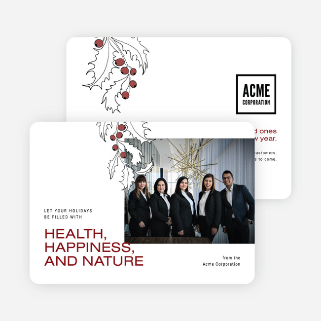 Health, Happiness, & Holly Corporate Holiday Cards & Corporate Christmas Cards - Red