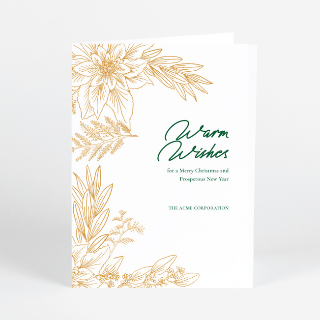 Poinsettia Frame Corporate Holiday Cards & Corporate Christmas Cards - Green