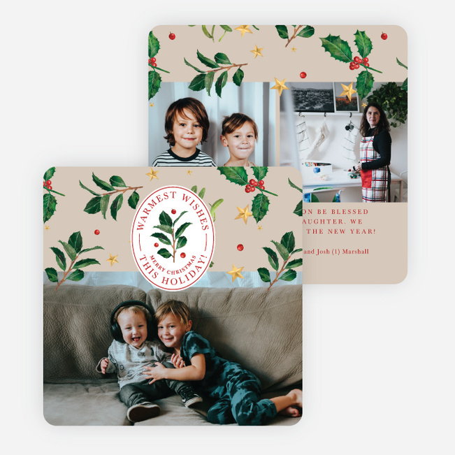 Traditional Holly Seal Christmas Cards - Multi