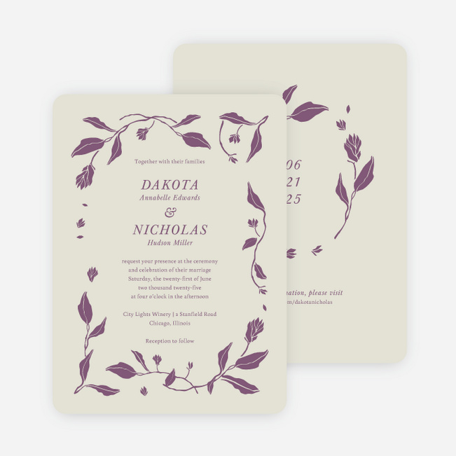 Stemming From Love Wedding Invitations - Purple