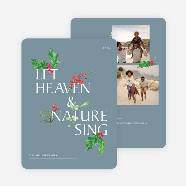Festive Holly Christmas Cards - Gray