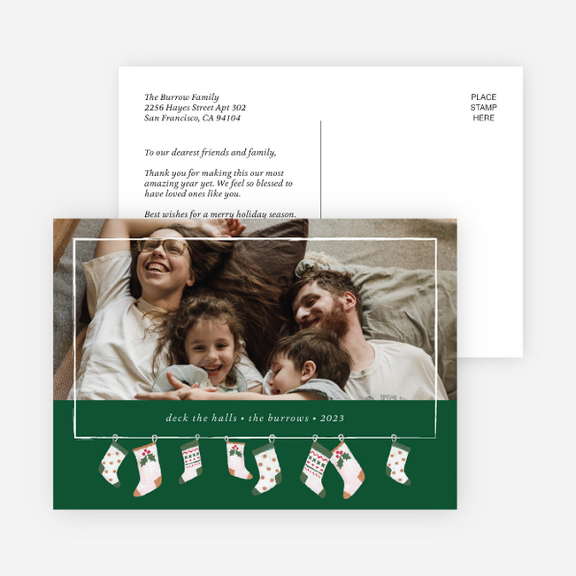 Stockings Hung Up Christmas Cards - Green