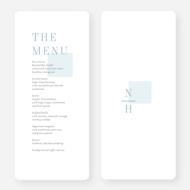 Square Direction Wedding Menus - Blue