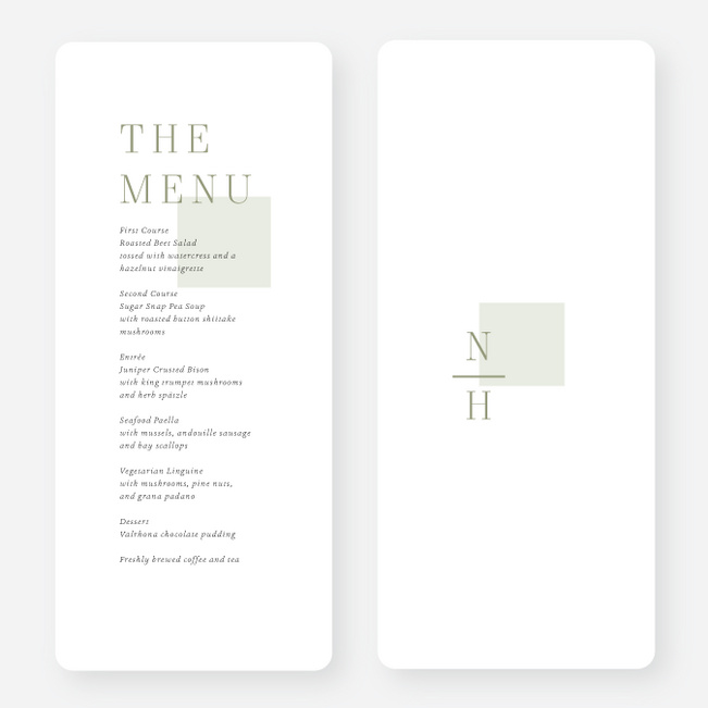Square Direction Wedding Menus - Green