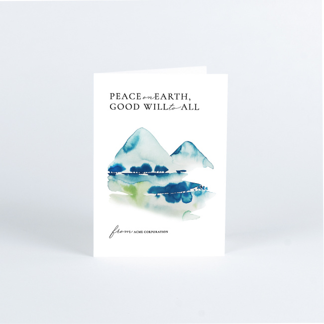 Peaceful Watercolor Mountains Business Holiday Cards & Business Christmas Cards - Blue