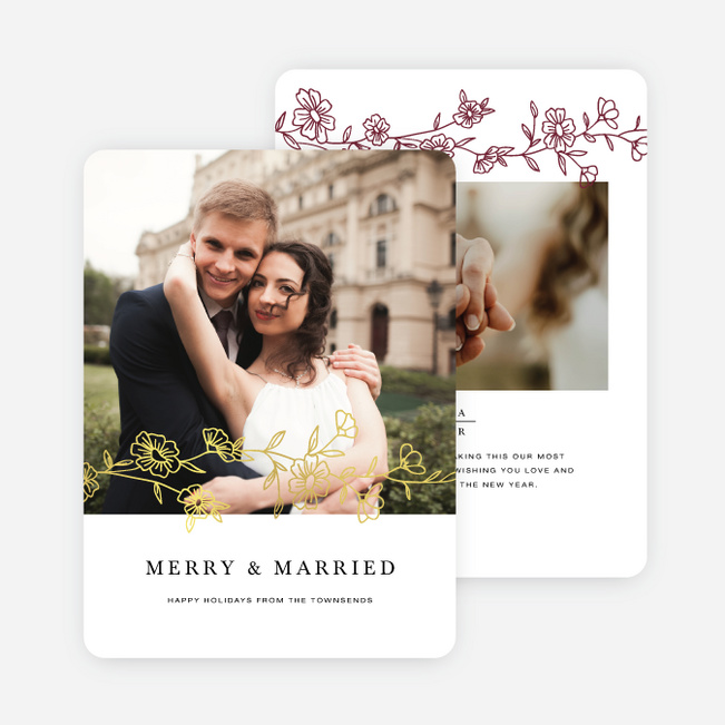 Weaving Floral Personalized Christmas Cards - Yellow