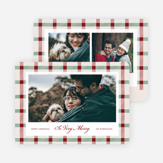 Classy Plaid Personalized Christmas Cards - Red