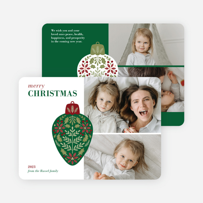 Ornamental Florals Personalized Christmas Cards - Green