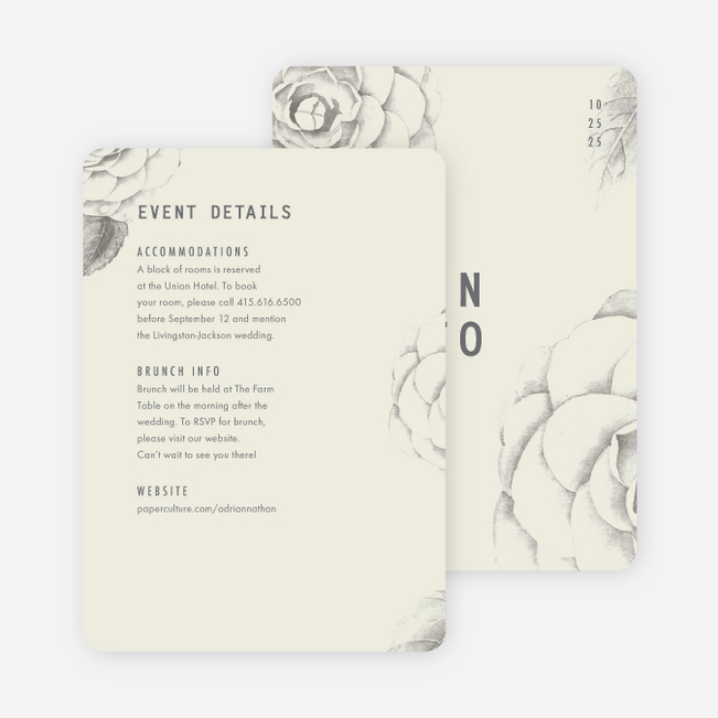 Muted Camellia Wedding Information Cards - Gray