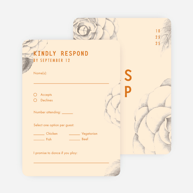 Muted Camellia Wedding Response Cards - Orange
