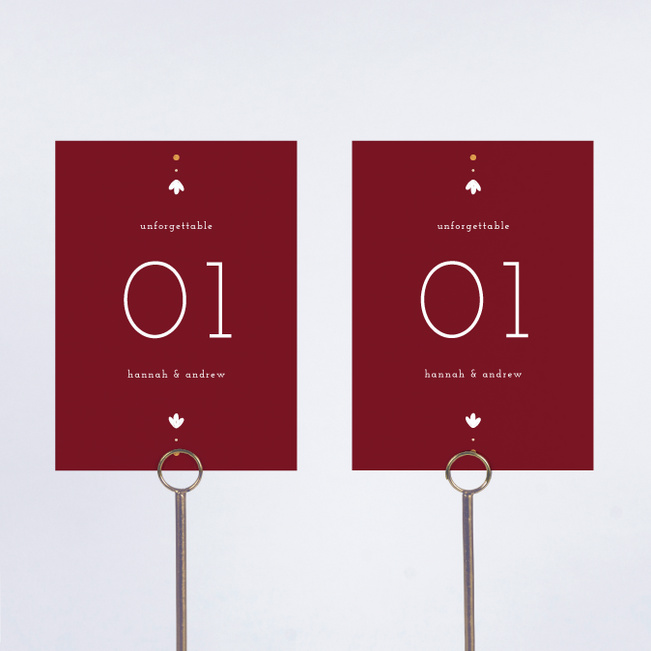 Floral Ring Wedding Table Cards - Red