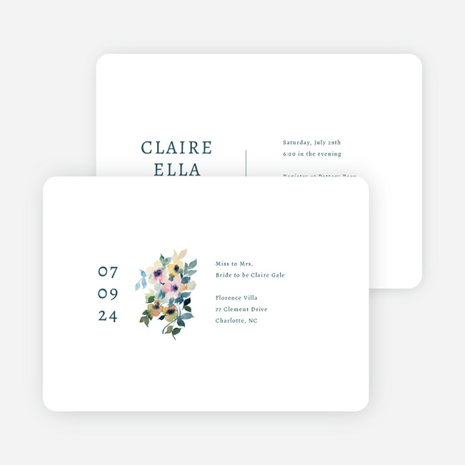 Simplistic Bouquet Bridal Shower Invitations - Blue