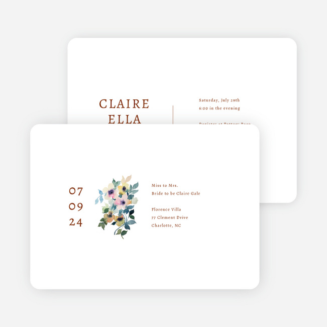 Simplistic Bouquet Bridal Shower Invitations - Brown