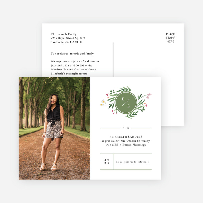 Floral Monogram Graduation Announcements & Graduation Invitations - Green