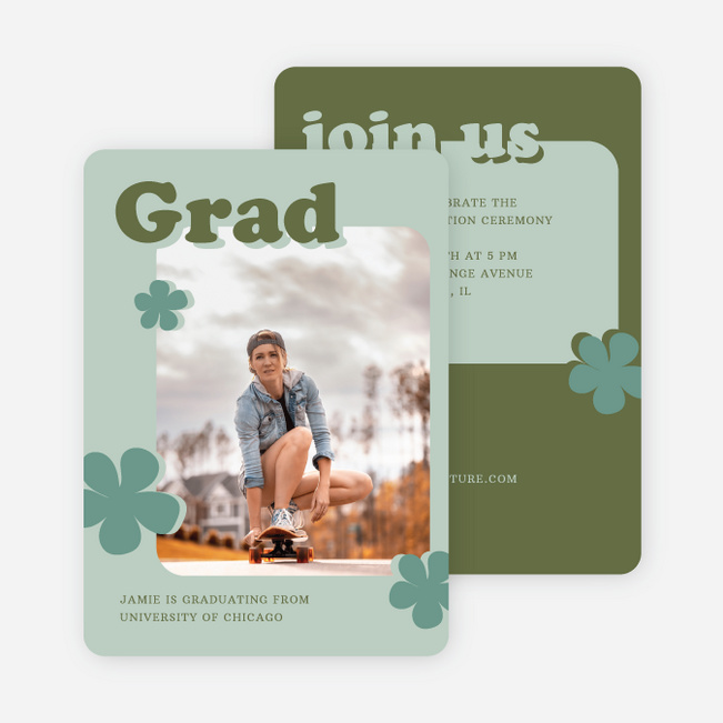 Nostalgic Blooms Graduation Announcements & Invitations - Green