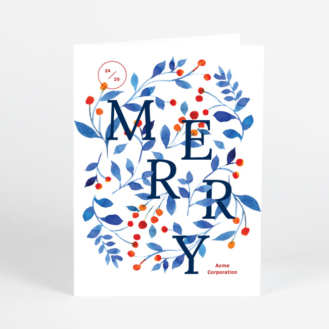 Wintry Leaves Corporate Holiday Cards & Corporate Christmas Cards - Blue